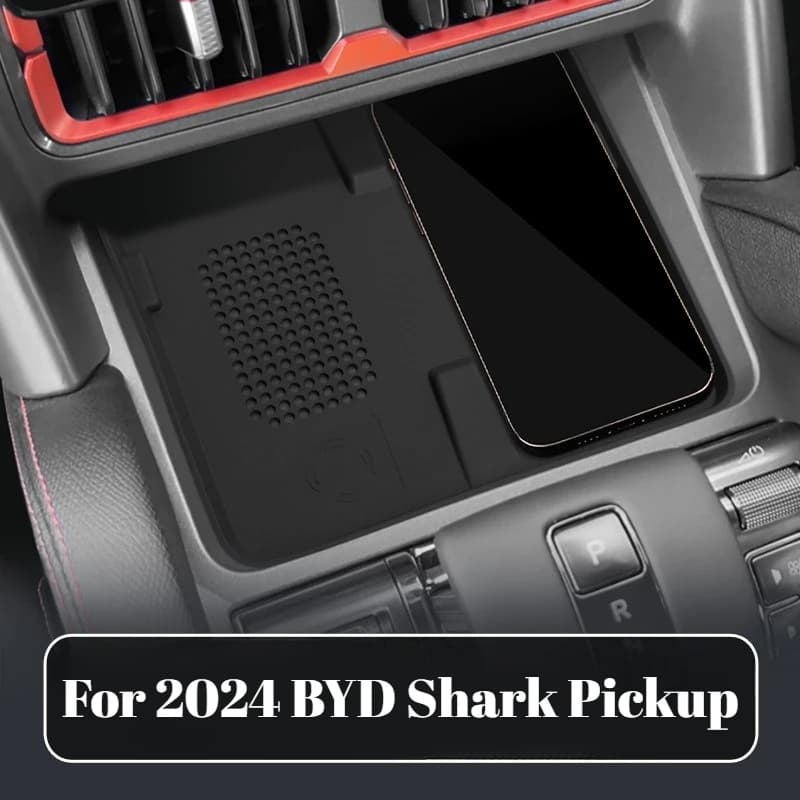 For 2024 BYD Shark Pickup Central Control Wireless Charging Silicone Non Slip Mat Black Universal Auto Interior Accessories
