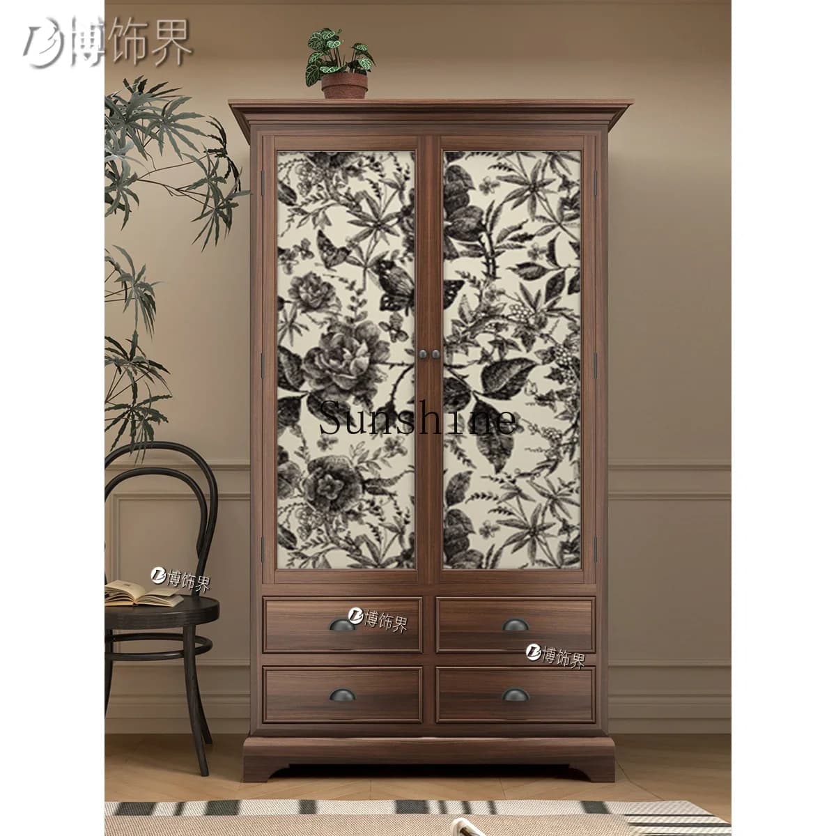 American retro partition home bedroom double door storage cabinet solid wood simple and modern  FT