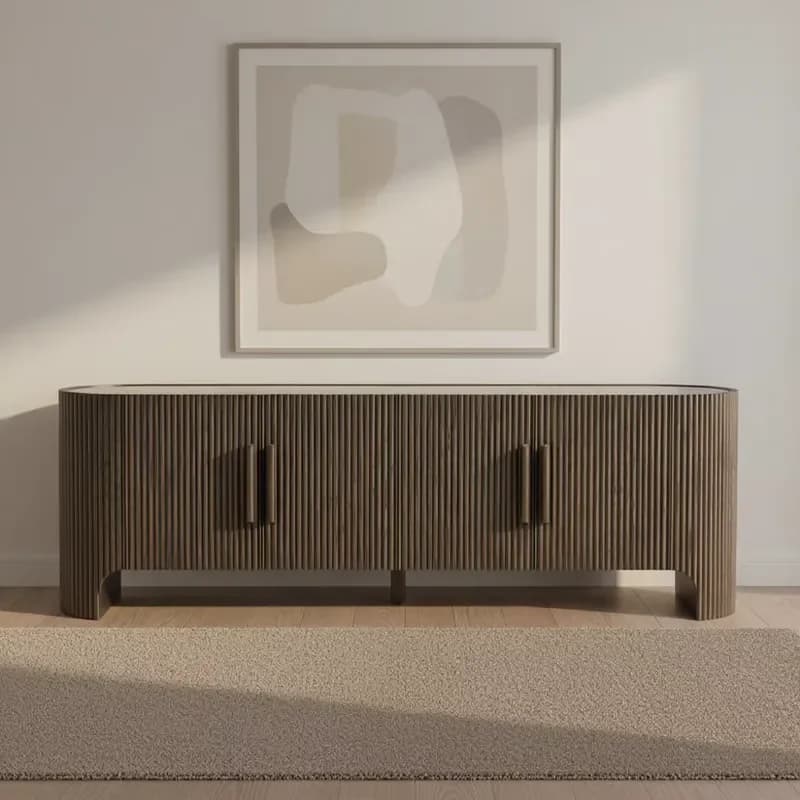 MYHOME 2026 Solid Oak Wood Media Console Marble Tabletop Modern Antique Living Room Bedroom TV Cabinet