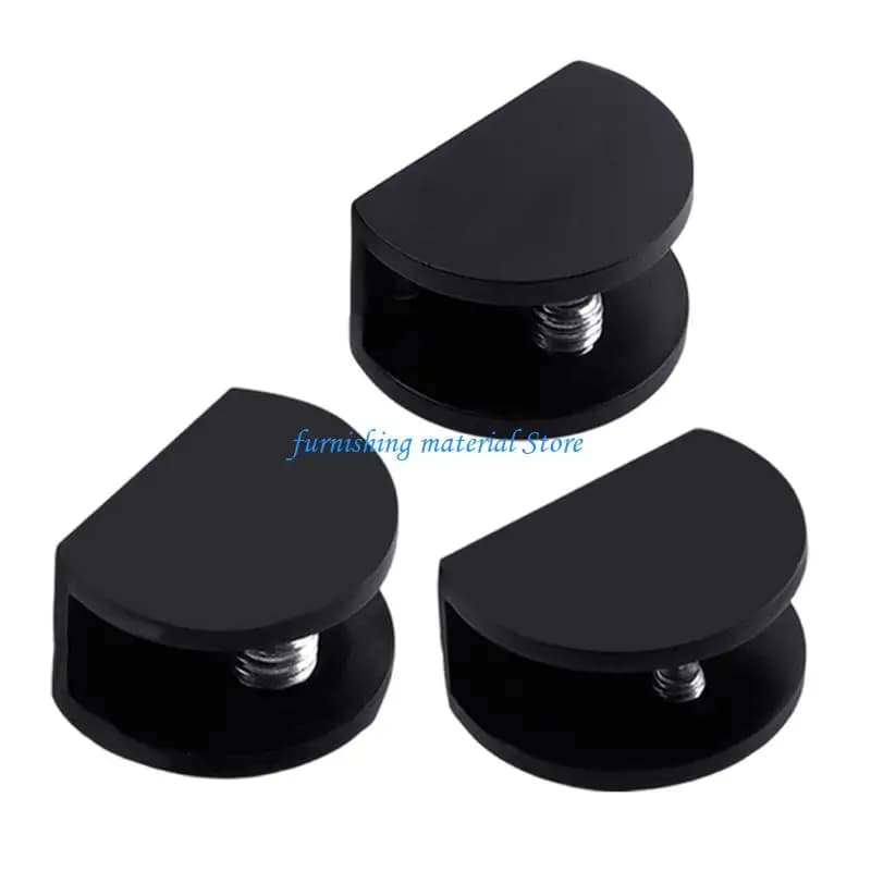 Y5GD Frameless Glass Panel Shelf Brackets Clamps, Black Aluminum Alloy Build with Adjustable Screw for Cabinet Installation
