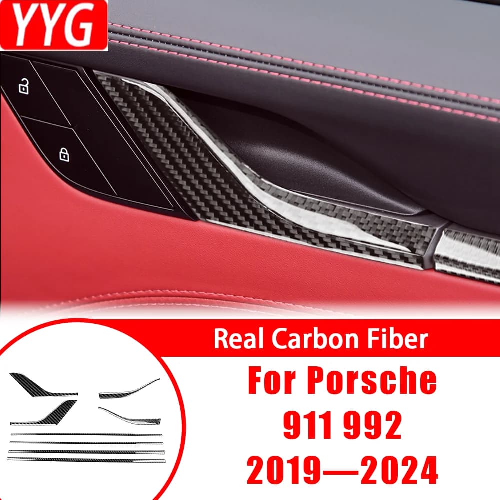 Inner Door Handle Panel 8Pcs Car Accessories Interior Cover Trim Modification For Porsche 911 992 2019—2024 Carbon Fiber Sticke