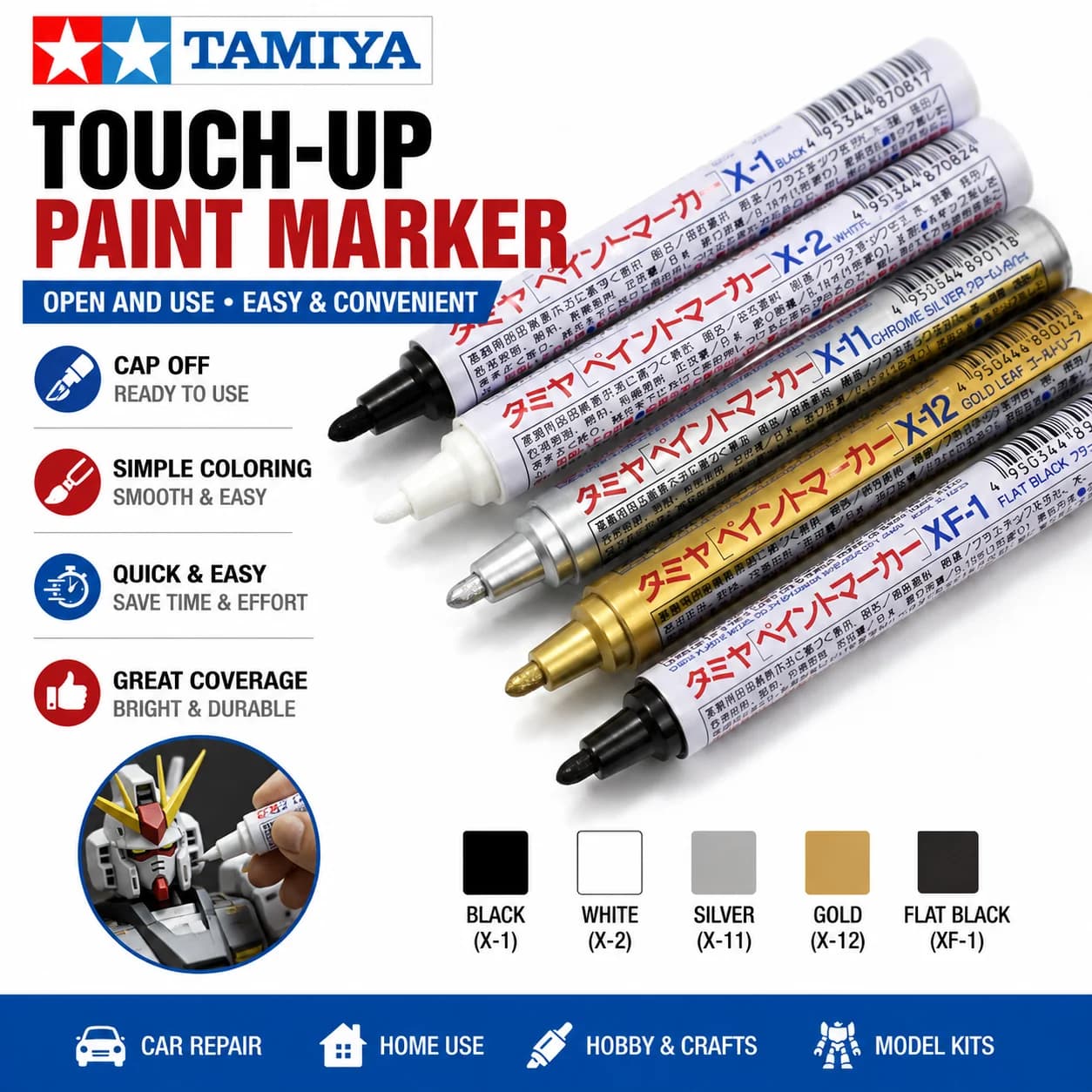 TAMIYA Matte Black Enamel Paint Marker Pen Ideal for Gundam Model Kit Painting Touch-Up And Detailing