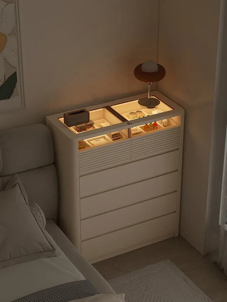 35LSmall Apartment Bedroom Bedside Bedside Storage Chest of Drawers Modern Minimalist Storage Cabinet Deepening Drawer Glass