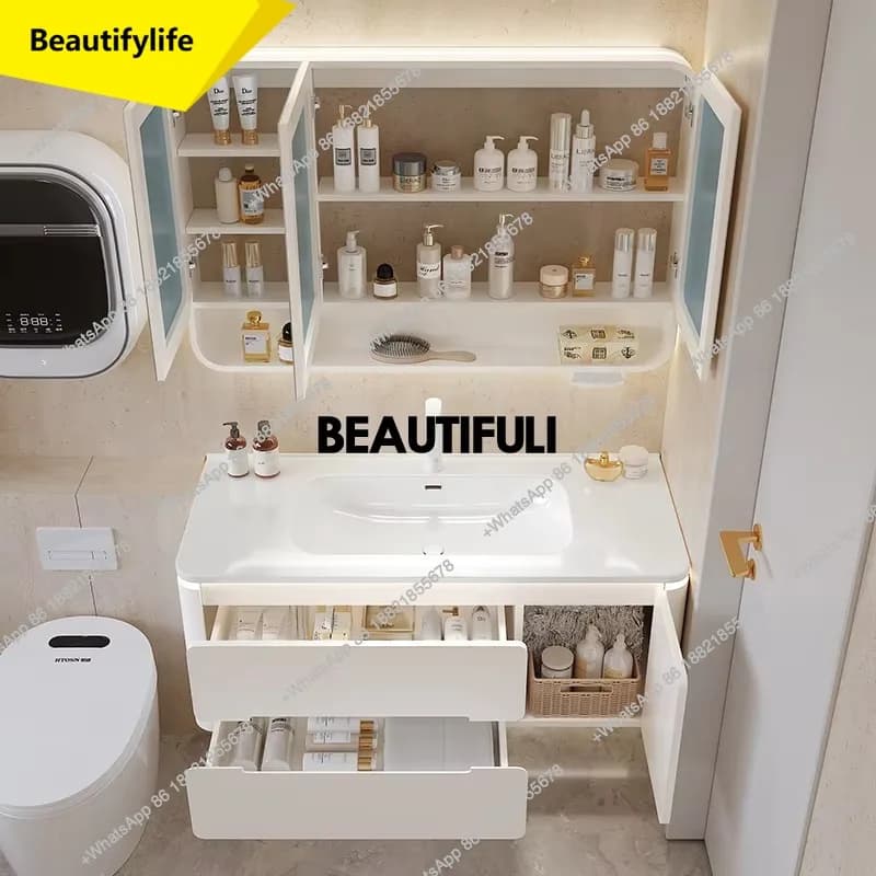 a17 Oak Simple Bathroom Cabinet Combination Modern Toilet Washbasin Bathroom Cabinet Mirror Storage Meuble Salle De Bain Furnitu