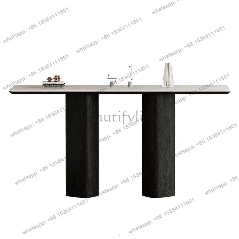 Medieval style entrance desk, high-end feeling living room, travertine rock slab entrance desk