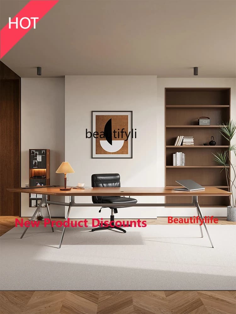 Solid Wood Office Desk Stainless Steel Table Legs Small Boss Desk Small Space Boss Workbench  hr