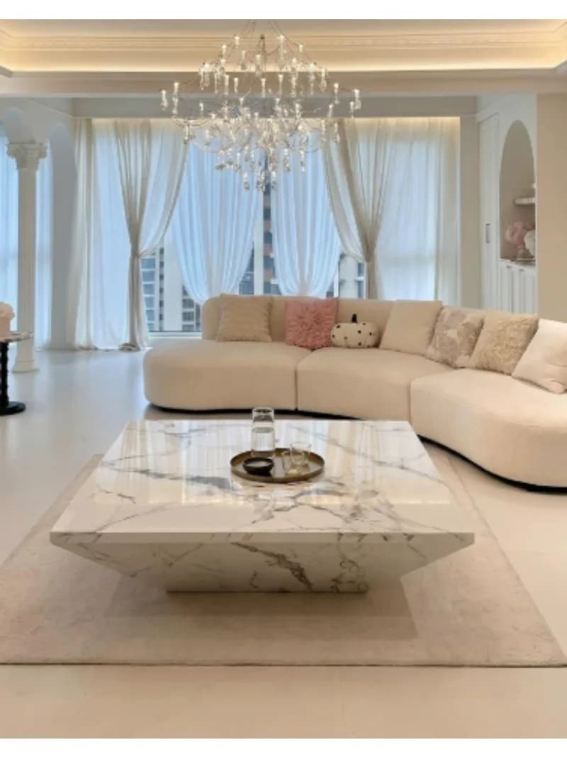 Modern simple marble pattern coffee table square living room furniture light luxury coffee table coffee table
