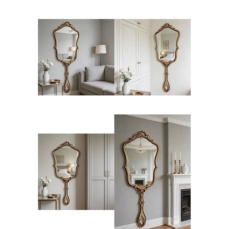 Elegant French Vintage Carved Handle Irregular Wall Mounted Full Length Mirror Luxury Decor
