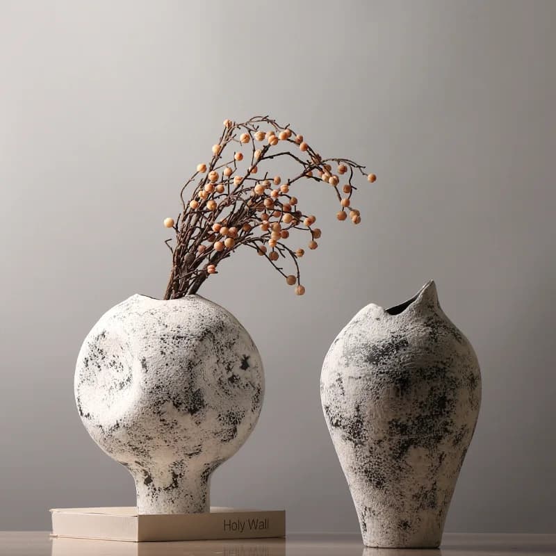 Italian‑Style Abstract Wabi‑Sabi Pottery Vase Rough Textured Ceramic Flower Container Home B&B Desktop Dried Floral Decor