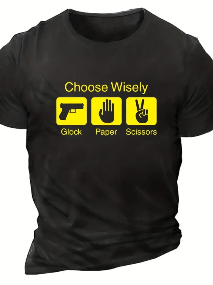 Motor men's stone scissors cloth cotton short sleeve round neck T-shirt-interesting design