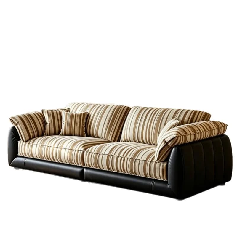 striped fabric sofa, leather cloth combined with light luxury straight row sofa, big sitting deep lazy home cream style guest