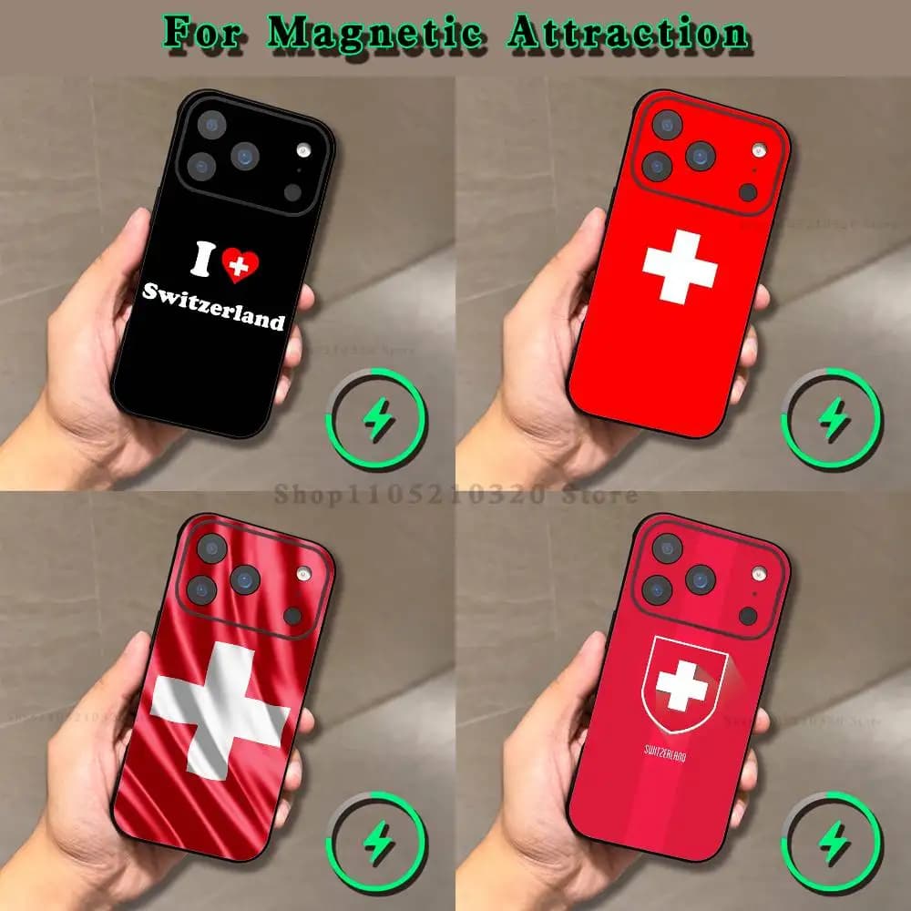 Swiss flag Phone Case For iPhone 17,16,15,14,13,12,X,XS,Pro,Max,Plus,E,Air,Mini with Magsafe Magnetic Slim Frosted