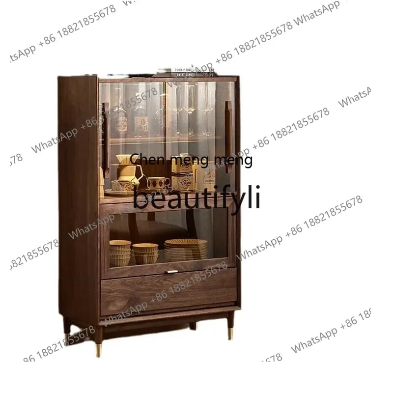 32North American black walnut solid wood wine cabinet living room simple multi-functional cherry wood storage side cabinet