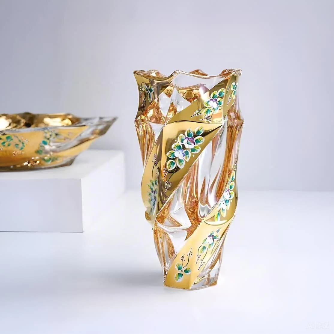 Bohemian Crystal Glass Vase Transparent Luxury Home Decor for Living Room Flower Arrangement