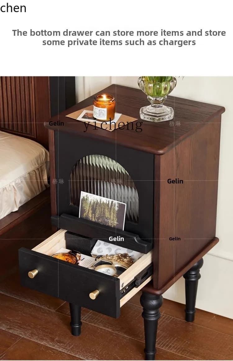 ZML retro solid wood bedside table small apartment bedroom bedside table high fashion American drawer cabinet locker