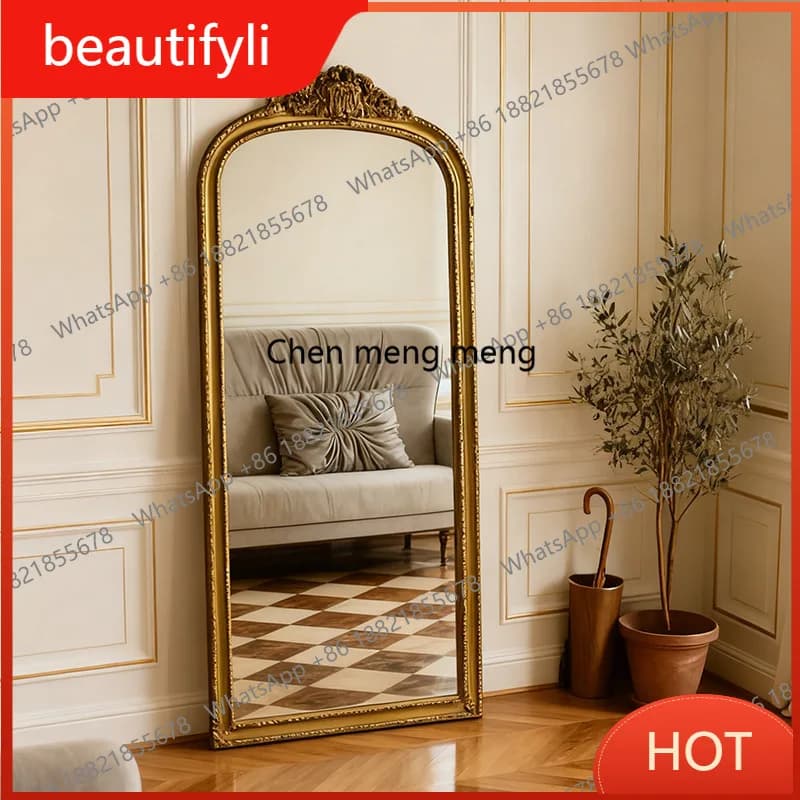 D80 French retro dressing mirror, American floor mirror, wall hanging, art carving, light luxury European full-length mirror