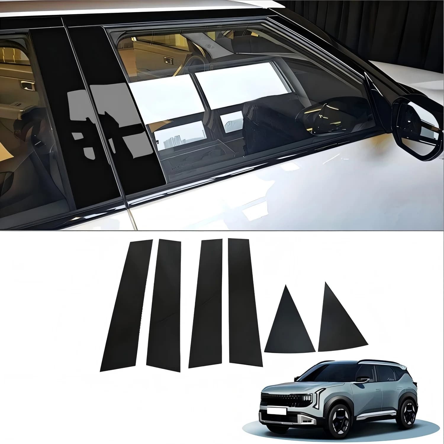 For Kia Seltos SP3 2026-2027 Window Molding Center Pillar Cover Trim Decoration Car Exterior Accessories ABS Glossy Black 10pcs