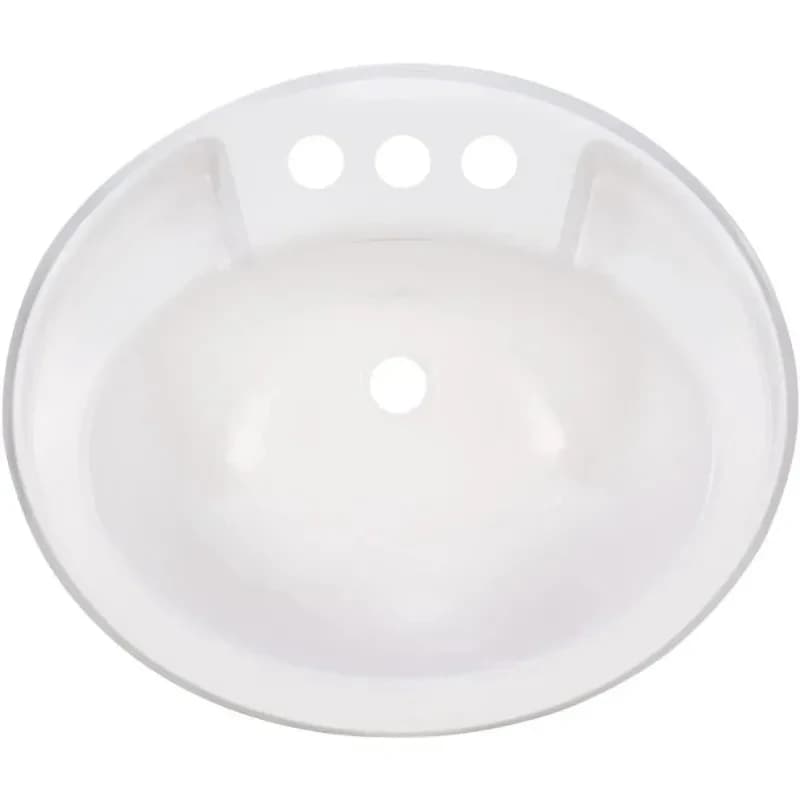 HOME-RV Kitchen Sink with Pull Out Faucet Brushed Nickel Single Lever Hole Mount Durle Plastic White Oval Basin Dual Stream