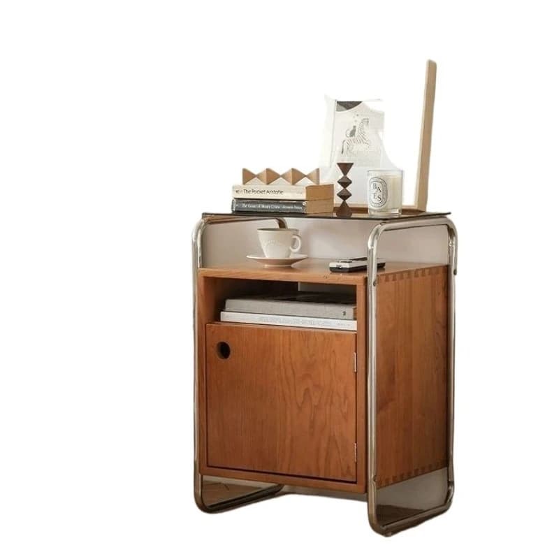 Solid wood bedside cabinet, modern minimalist bedside cabinet, small living room metal side cabinet for small apartments