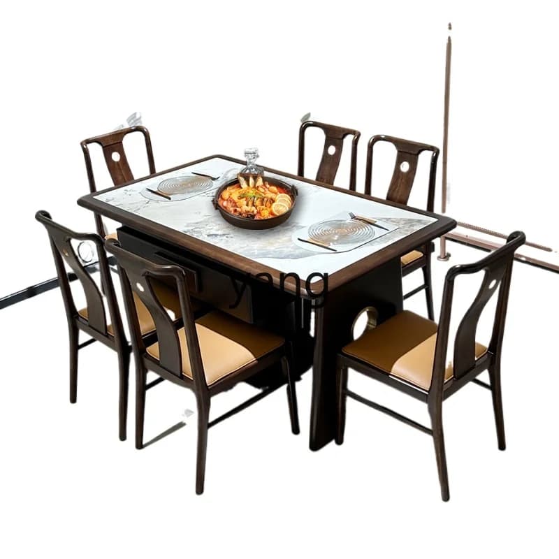 LMMChinese retro solid wood mahjong table dining table dual-purpose long table automatic mahjong machine integrated