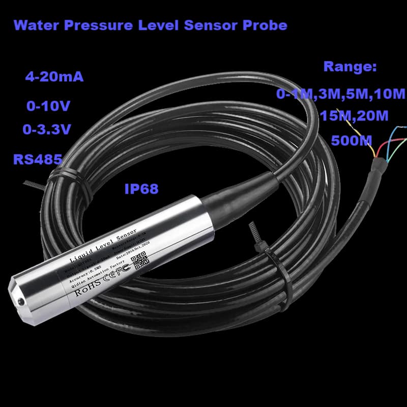 0-500M Range Hydrostatic Liquid Level Transmitter 4-20mA 0-10V 0-3.3V Output Water Pressure Level Sensor Probe 0-5M 10M 15M 50M