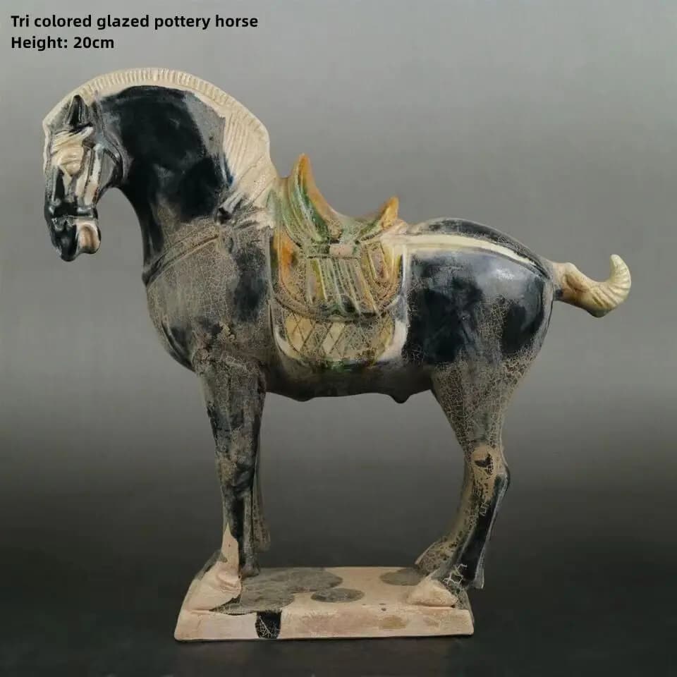 Tri-colored Horses in the Tang Dynasty of China War Horse 20cm Antique Home Desktop Retro Decoration