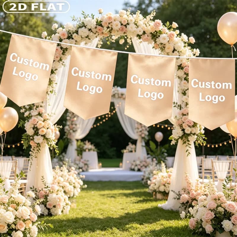 Custom Satin Shield-Shaped String Flags, 20 Flags a String, for Event, Festival, Wedding, Baby Shower, Birthday Party Decor