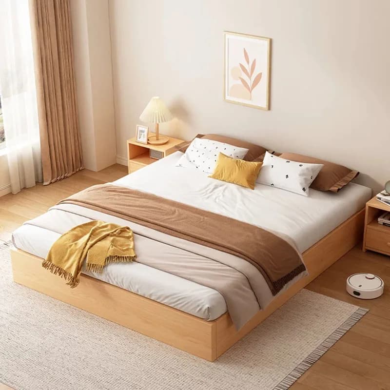 Modern Wooden Bed Japanese Space Saving Floor Double Simple Queen Safe Bed Beauty Sleeping Letto Matrimoniale Salon Furniture