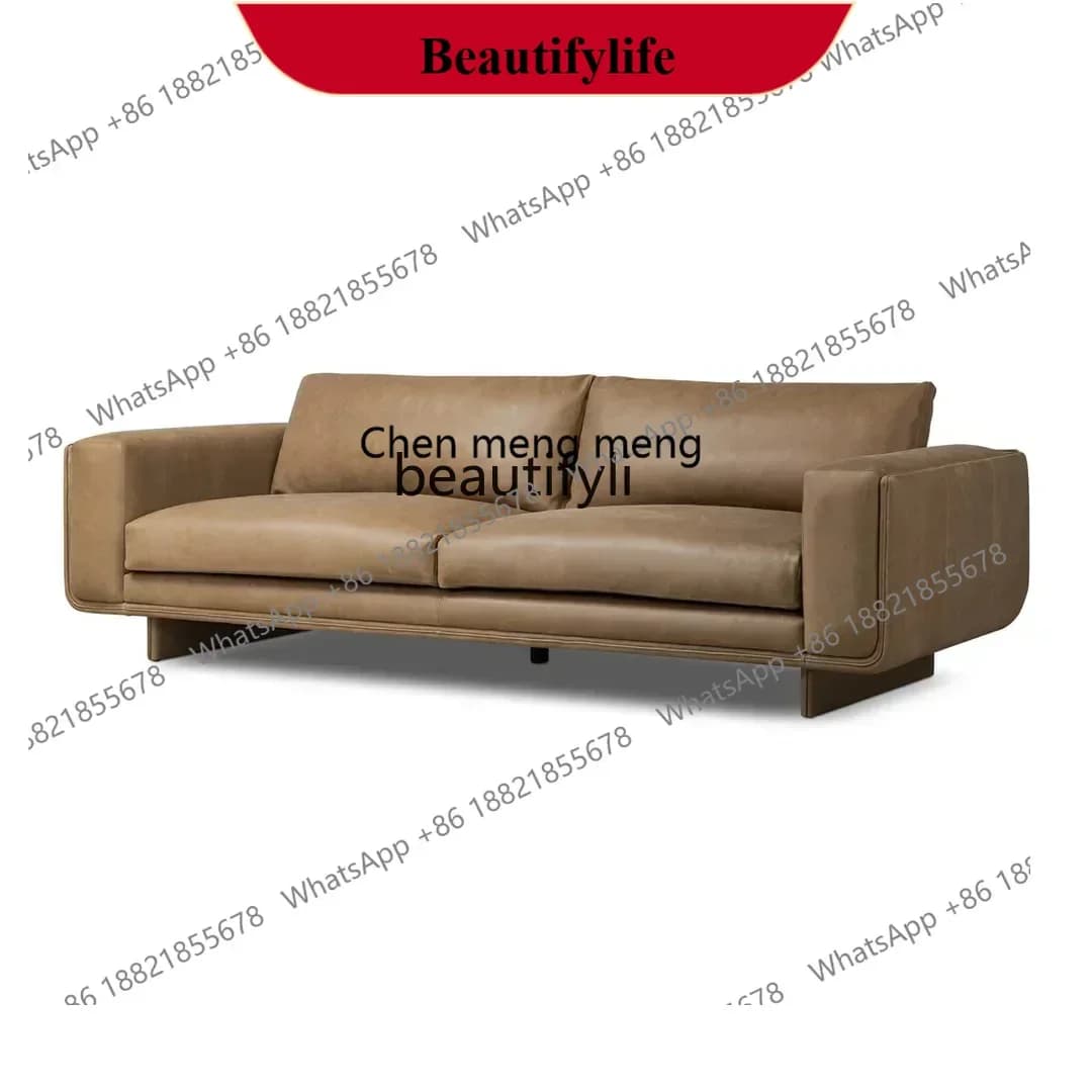 z183 Nordic light luxury leather sofa designer first layer cowhide modern simple living room three-person straight row leather