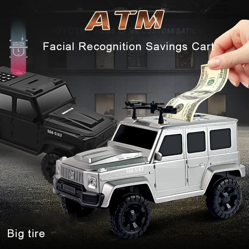 Facial Recognition Savings Cart, Automatic Coin Paper Currencies Rolling ATM Piggy Bank, Police Car Toy Gift for Boys