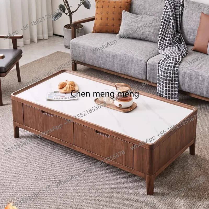 Black walnut coffee table simple household slate tea table Nordic living room pure solid wood tea table