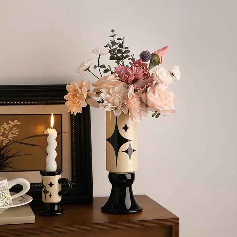 Vintage-Style Star-Patterned Ceramic Vase—Elegant Home Decor,Table Ornament,Candle Holder,Jingdezhen Ceramics