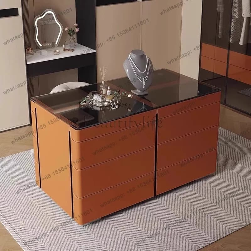 PG Italian saddle leather cloakroom Nakajima platform bedroom jewelry display modern light luxury integrated floor locker