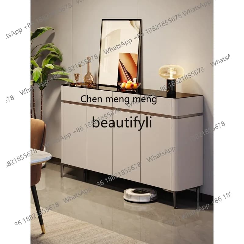 Italian minimalist shoe cabinet storage integrated against the wall light luxury high sense partition household entrance cabinet