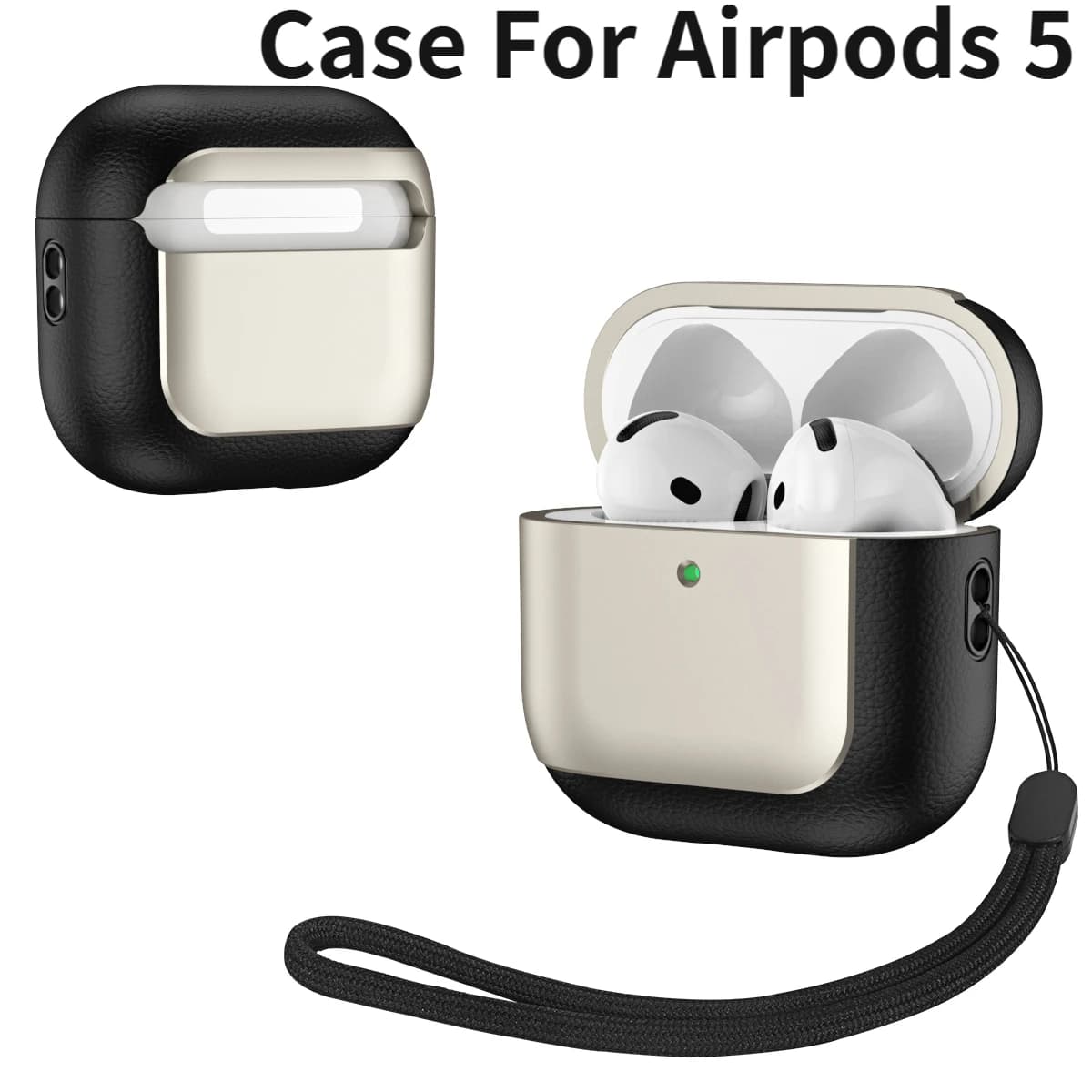 Luxury Earphone Protection Case For Original Airpods 5 ANC Cases Shockproof With Lanyard Plating Leather Pattern Cover