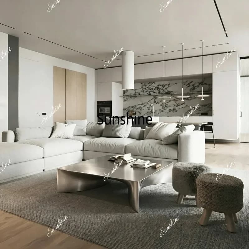 Stainless steel modern high-end coffee table living room household square coffee tableTJ