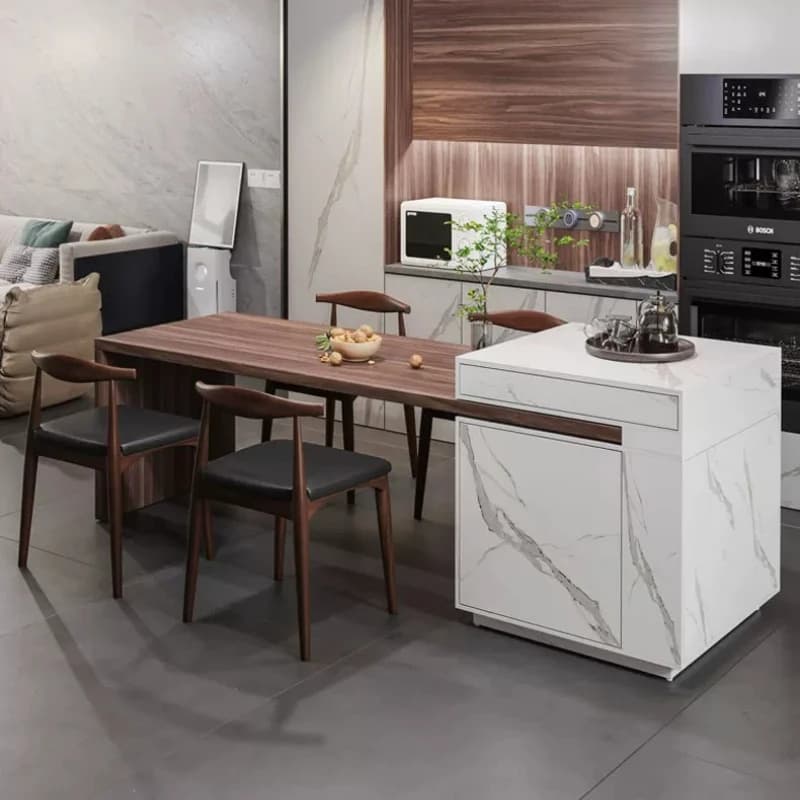 LTT mid-island dining table integrated household retractable minimalist rock slab bar table