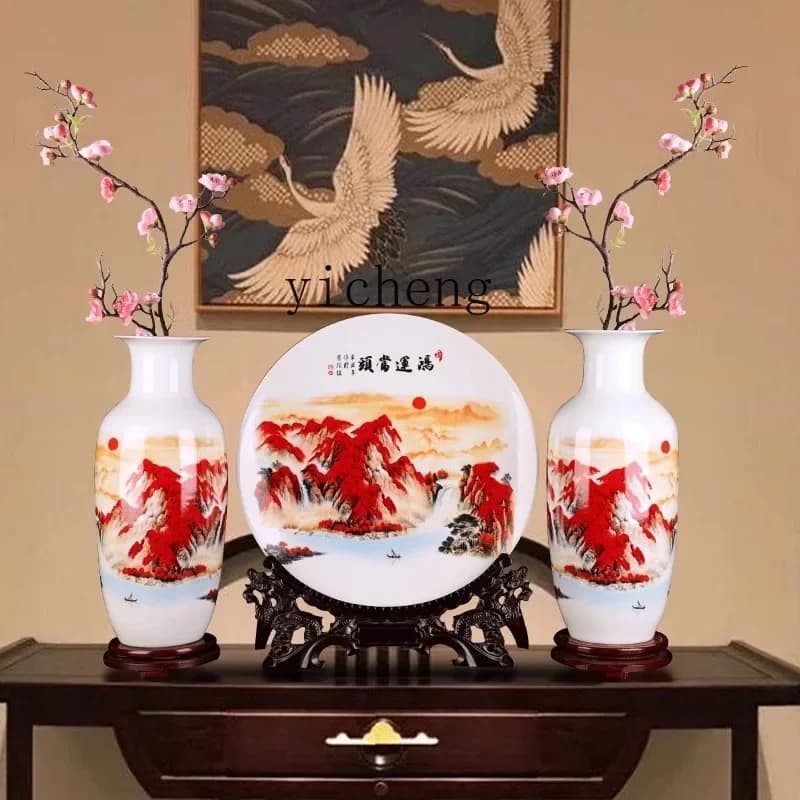 vase ceramics decoration three-piece set Chinese home handicrafts living room wine cabinet