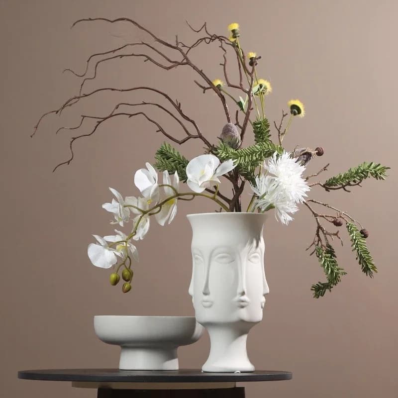 Nordic Style Artistic Face Ceramic Vase,Minimalist White Sculpture ornament,Home Living Room Table Decor,wedding decoration vase