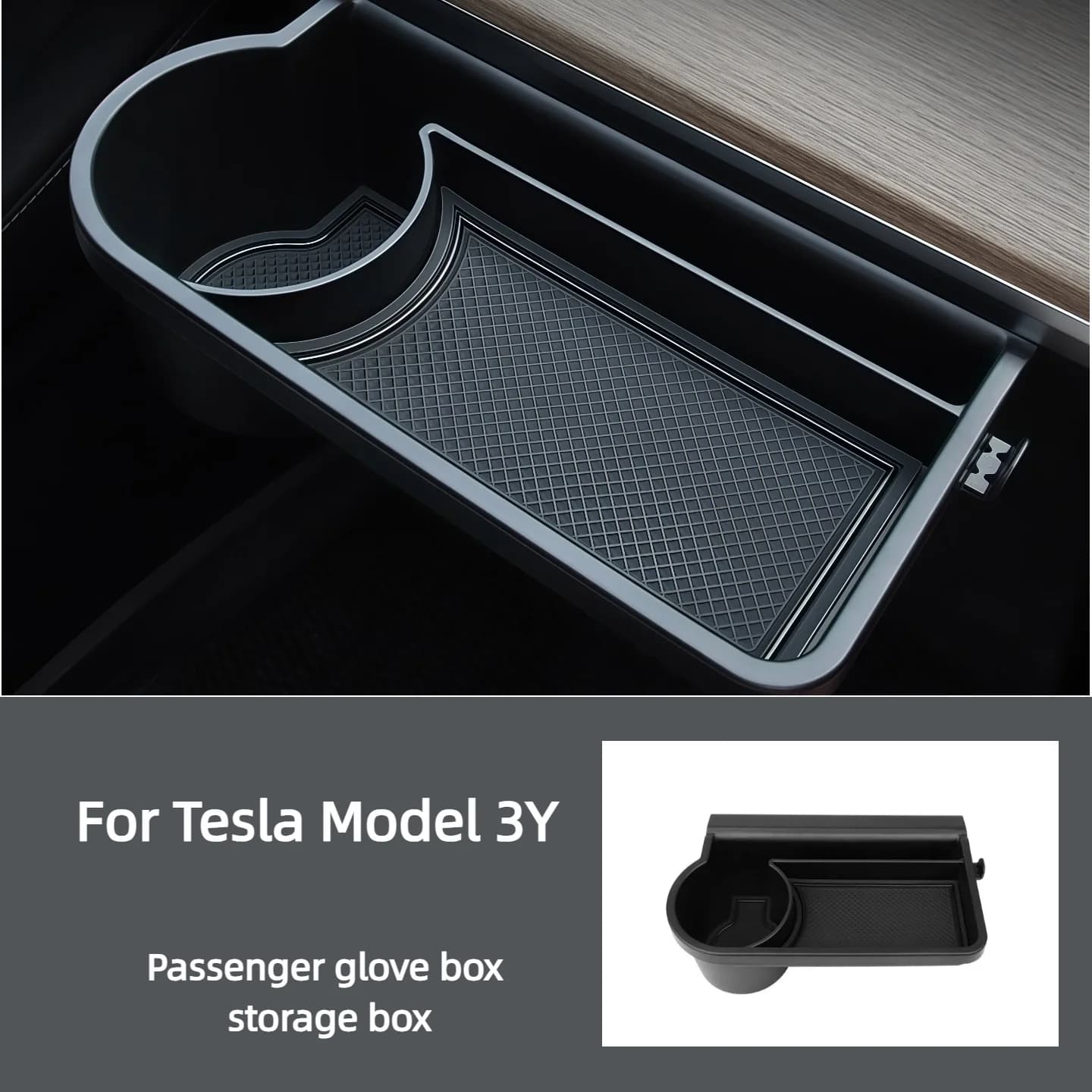 For Tesla Model 3Y Co-pilot Glove Box Storage Box Storage Mobile Phone Water Cup Holder Hook Accessories
