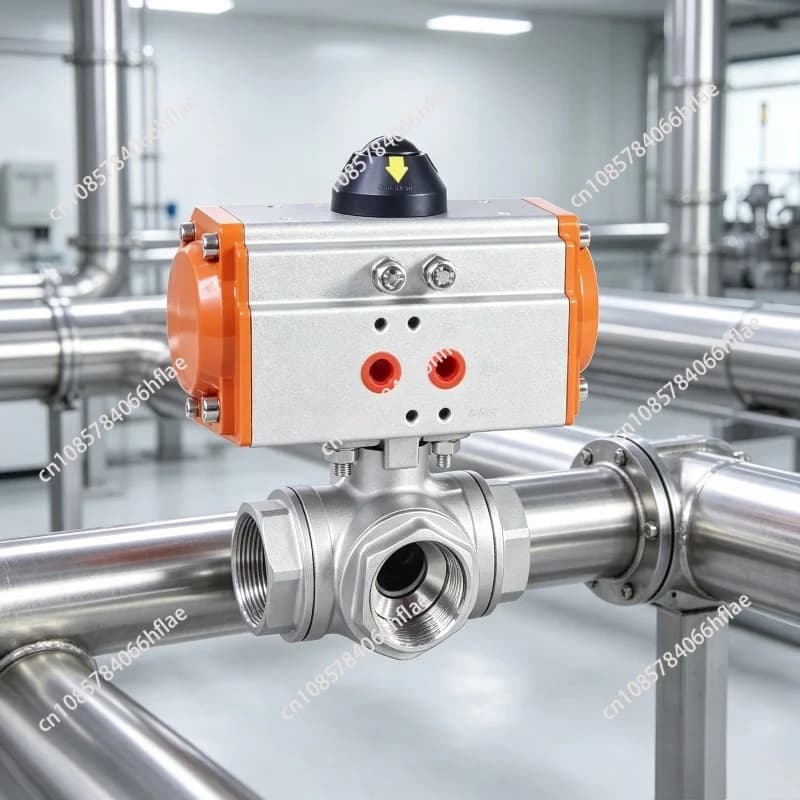 304 Stainless Steel Pneumatic Internal Thread 3-Way Ball Valve, T/L Type Cut-off Reversing Valve DN8 DN10 DN15