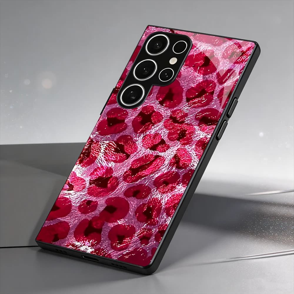 Classic Glitter Pink Leopard s26 ultra case s25 ultra case Glass phone case for Samsung Galaxy S26 25 24 23 22 21 FE Ultra Plus