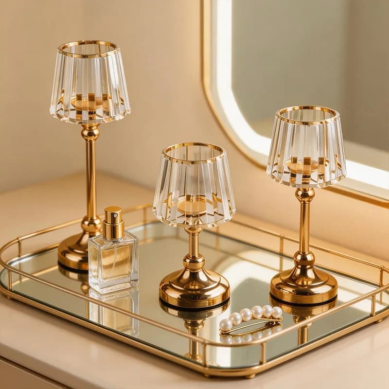 Crystal Glass Strip European Candle Holder Romantic Wedding Dining Table Living Room Hotel Tabletop Decor Ornament Accessory