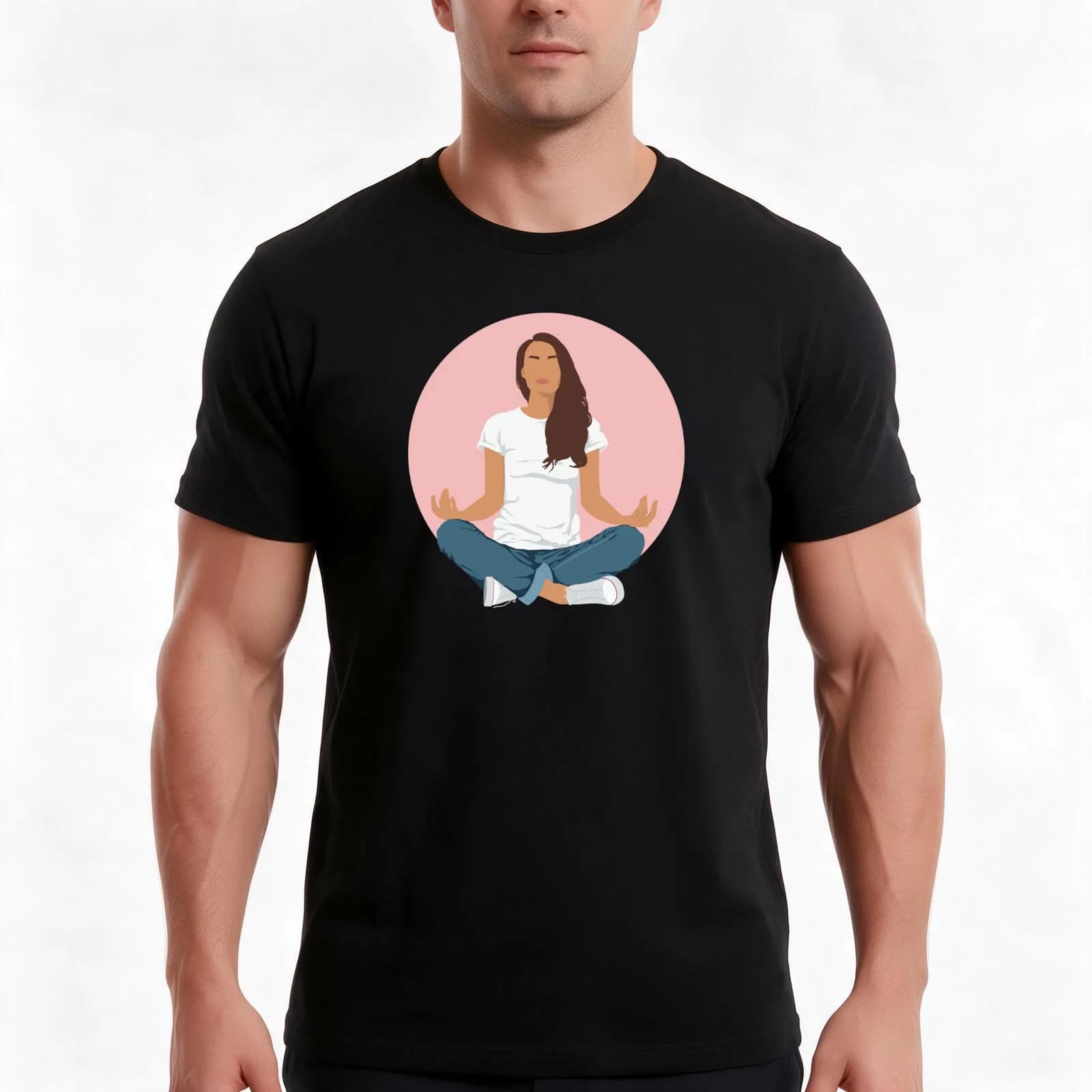 Meditation T-Shirt, Summer Casual Cotton Tee, Oversized Streetwear Tops, Vintage Graphic Print, Loose Fit Short Sleeve