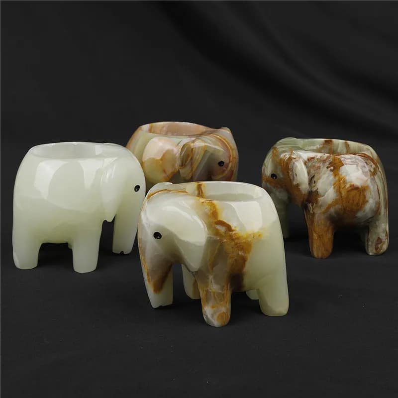 Creative Natural Stone Afghan Jade Elephant Carving Candle Holder for Spiritual Healing Parties Weddings Banquets Home Decor