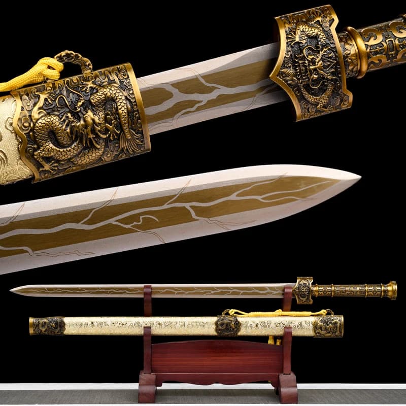 Functional Chinese Han Jian Sword High Manganese Steel Blade Real Full Tang Sharp Ready Battle Samurai Swords Cyan Dragon Katana