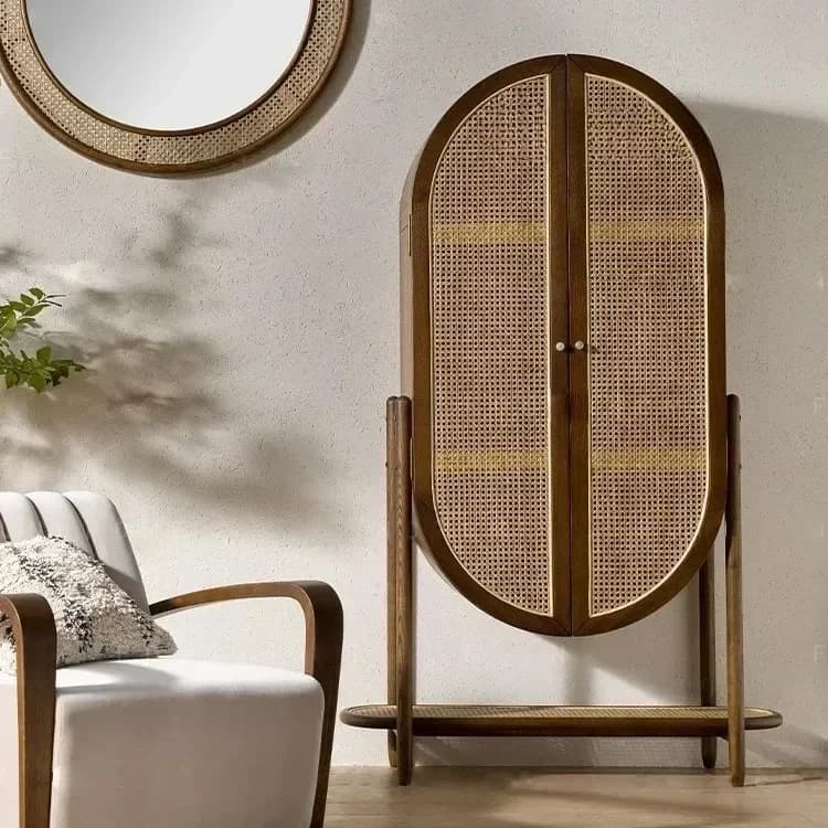 INS Style Simple Rattan Art Cabinet Modern Minimalist Solid Wood Wardrobe