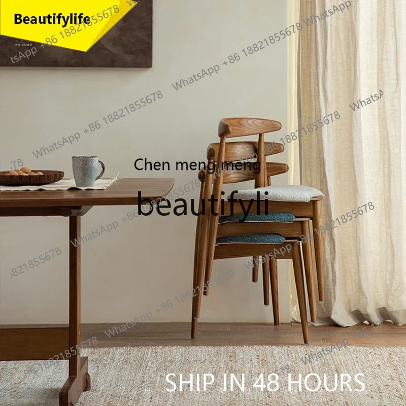 2003 Creative Soft Cushion Solid Wood Chair for Study Room Designer Dining Chair Stackable French Vintage Style