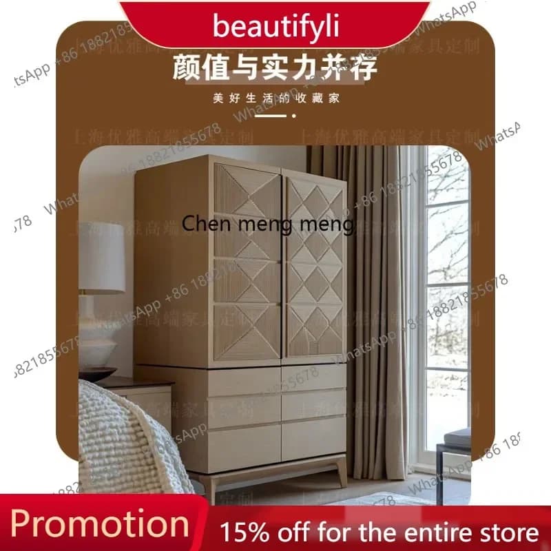 Q181  French solid wood carving flower storage cabinet antique bedroom wardrobe retro storage rattan dining side cabinet