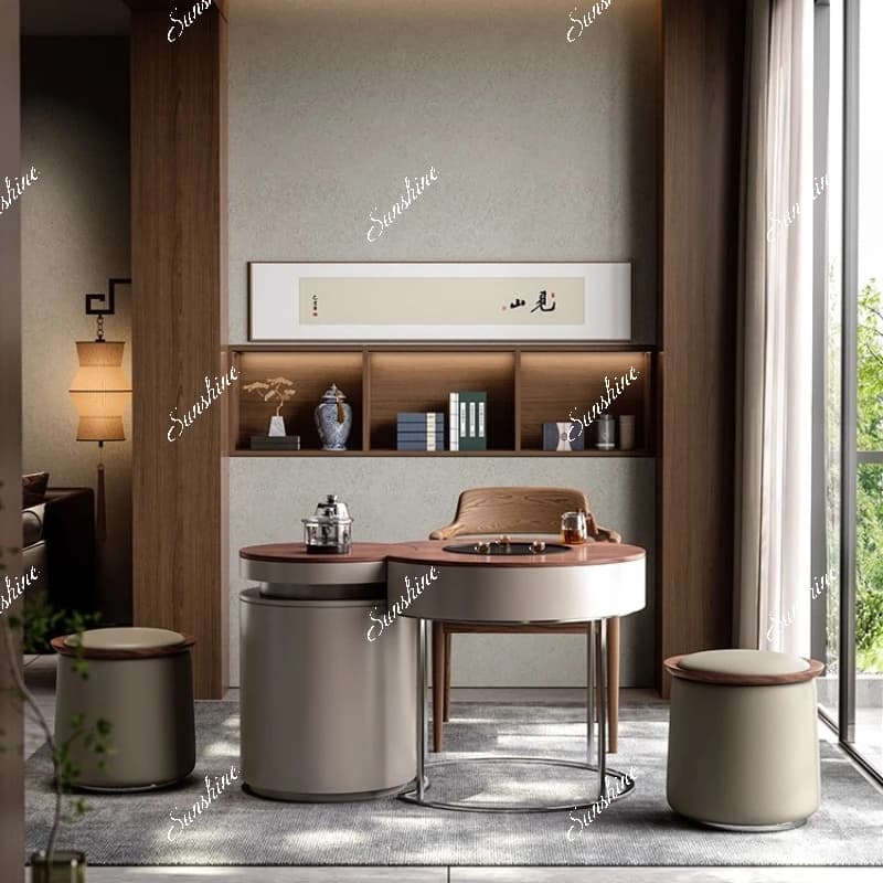 Italian light luxury balcony, home tea table, solid wood mobile, simple small apartment, living room, walnut color